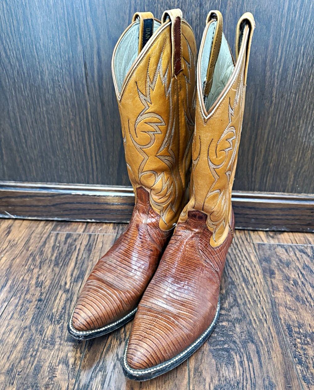 Dan Post Men's Western Cowboy Boots Brown/Tan Leather Pull-On Pointed Toe 9.5B